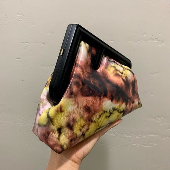 Handmade Genuine Premium Leather Tie-dye Printed Wooden Frame Bag with 2 Straps - Picture 13 of 16